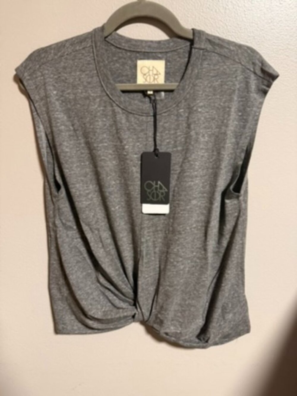 NWT Chaser Twist Front Tee Size Large | Heather Gray Casual Knit Top